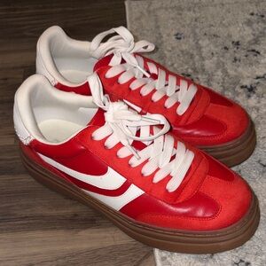Red and White Sneakers with Gum Sole